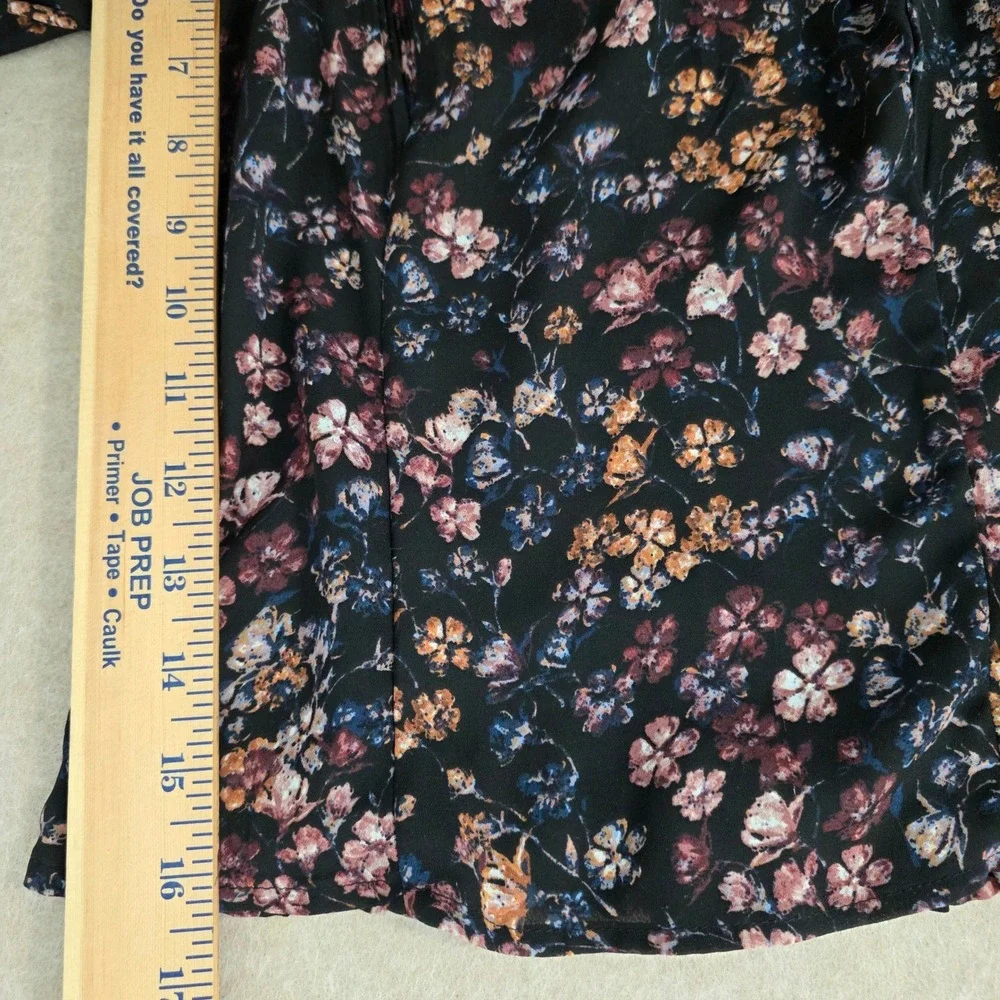 Abercrombie‎ & Fitch Dark Floral Puff Sleeve Top Sz XS Sheer Square Alt Romantic